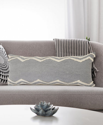 14" X 36" Gray And Tan Cotton Chevron Throw Pillow