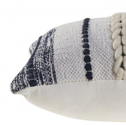 14" X 28" Navy And White 100% Cotton Geometric Zippered Pillow