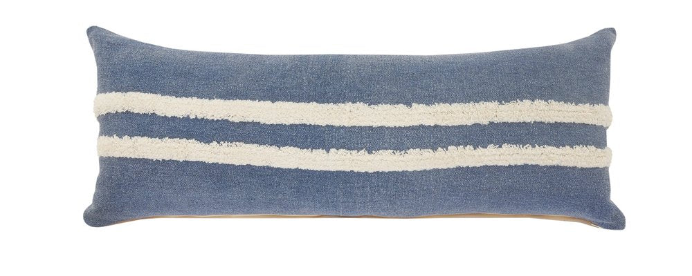 20" X 20" Dusty Blue And White 100% Cotton Striped Zippered Pillow