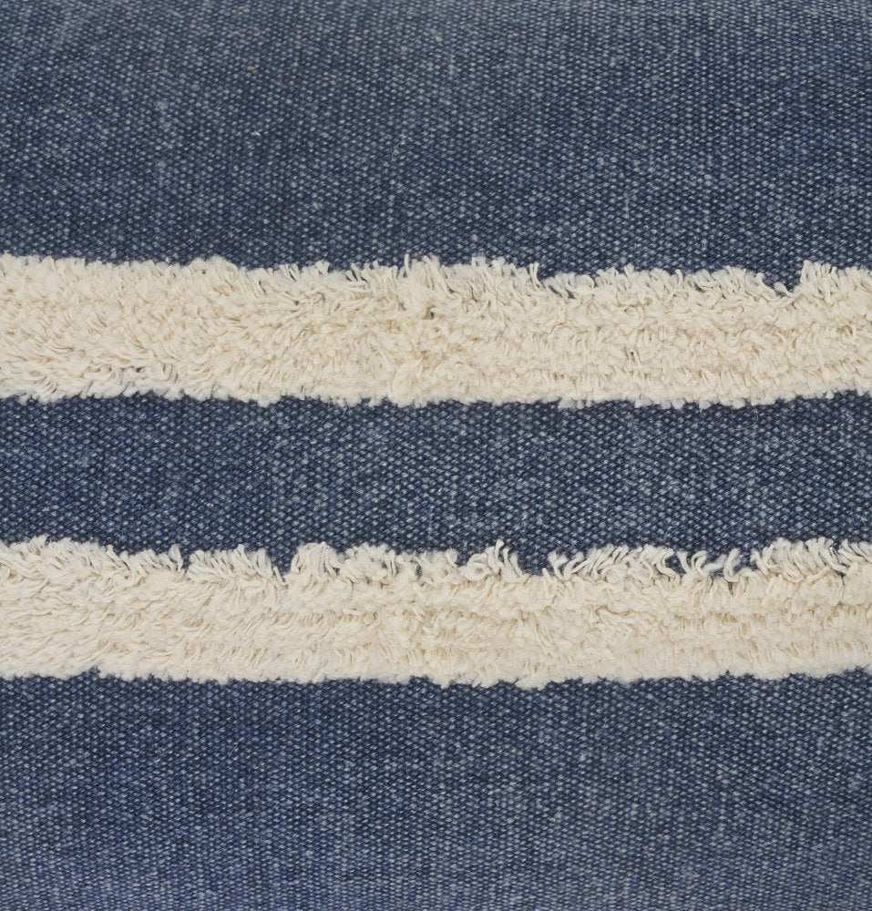 20" X 20" Dusty Blue And White 100% Cotton Striped Zippered Pillow