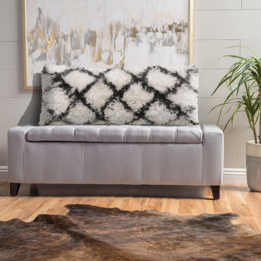 20" Black And White Fabric Geometric Throw Pillow