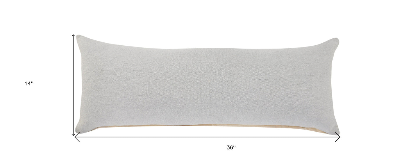 14" X 36" Light Gray 100% Cotton Zippered Pillow