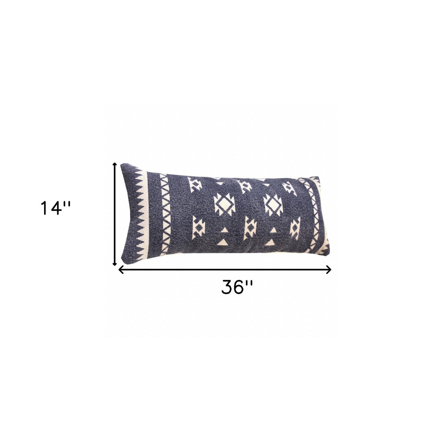 14" X 36" Navy And White 100% Cotton Geometric Zippered Pillow