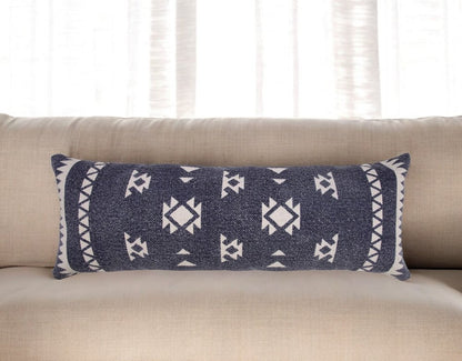 20" X 20" Navy And White 100% Cotton Geometric Zippered Pillow