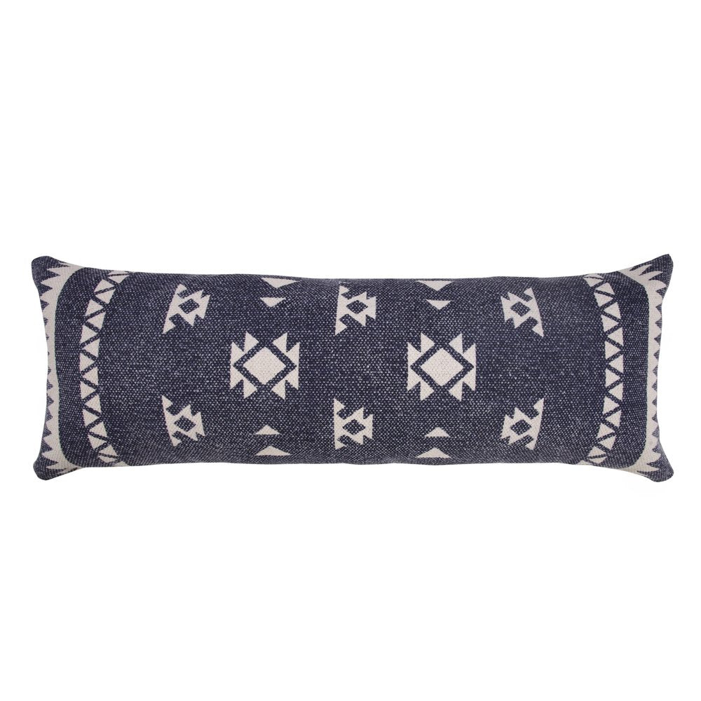 14" X 36" Navy Blue And White Cotton Geometric Throw Pillow