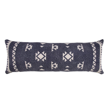 14" X 36" Navy Blue And White Cotton Geometric Throw Pillow