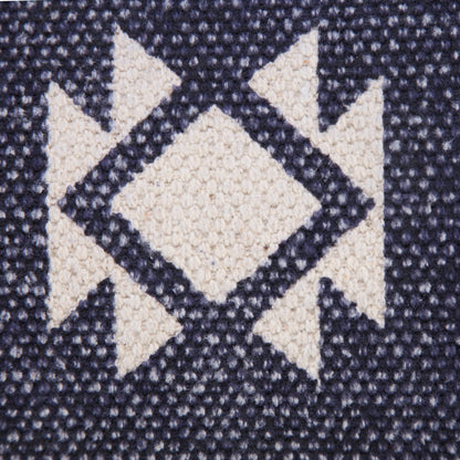 14" X 36" Navy And White 100% Cotton Geometric Zippered Pillow