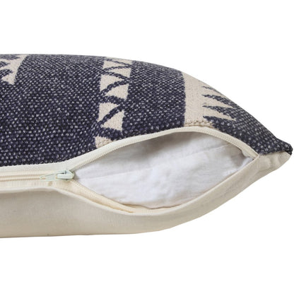 14" X 36" Navy Blue And White Cotton Geometric Throw Pillow