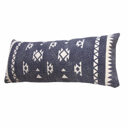14" X 36" Navy Blue And White Cotton Geometric Throw Pillow