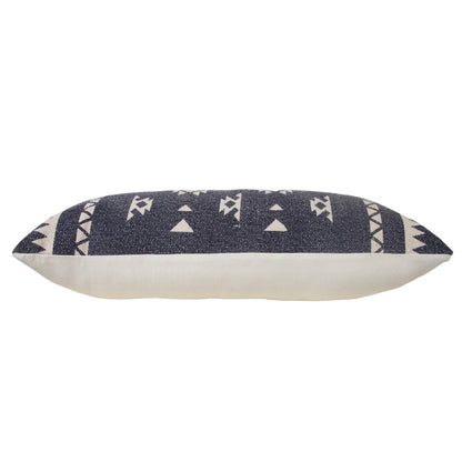 14" X 36" Navy Blue And White Cotton Geometric Throw Pillow
