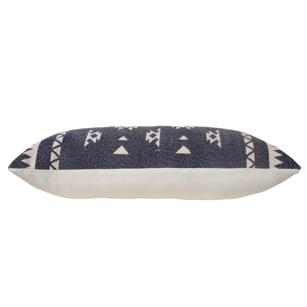 14" X 36" Navy Blue And White Cotton Geometric Throw Pillow