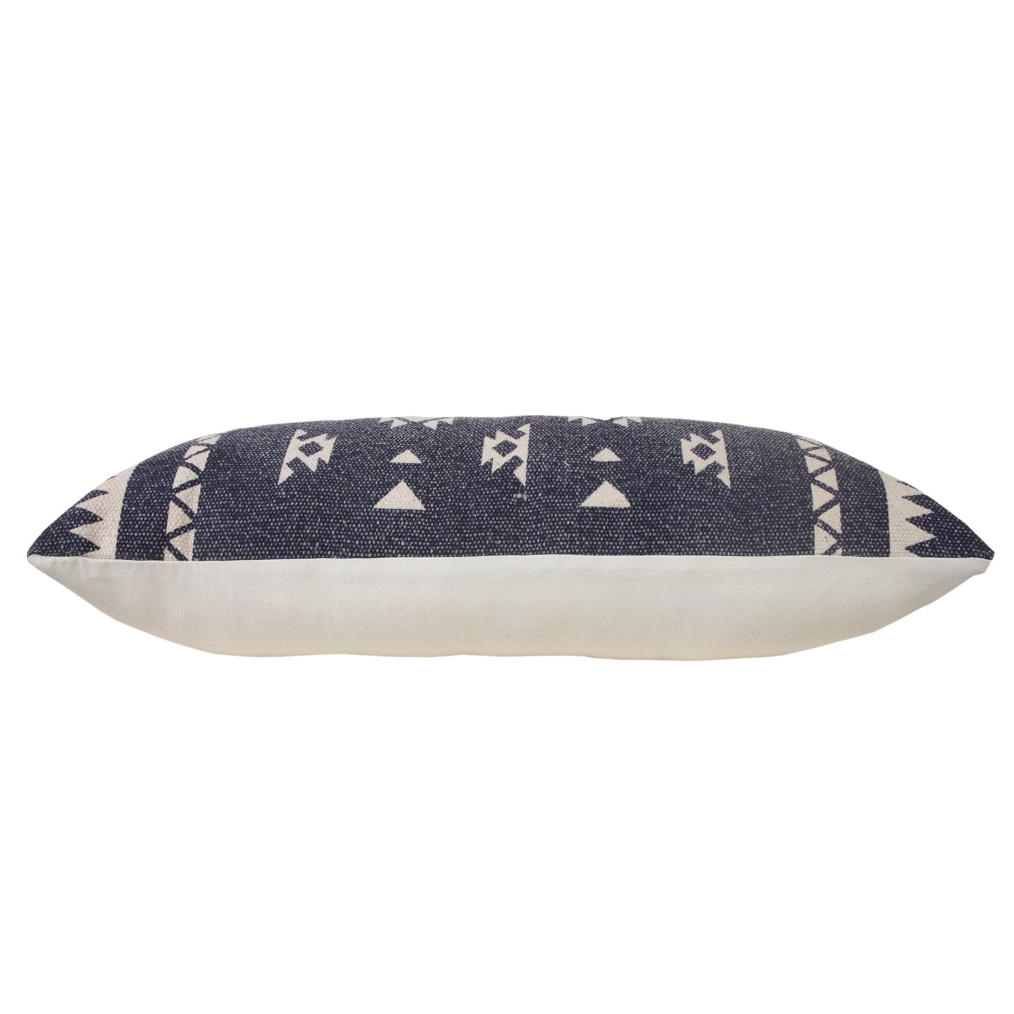 14" X 36" Navy And White 100% Cotton Geometric Zippered Pillow