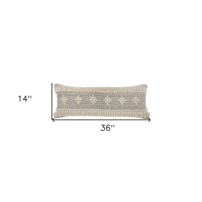 14" X 36" Gray And Taupe Cotton Geometric Throw Pillow