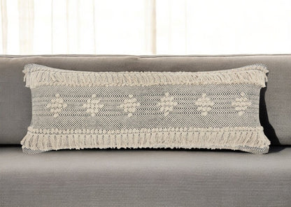 14" X 36" Gray And Taupe Cotton Geometric Throw Pillow