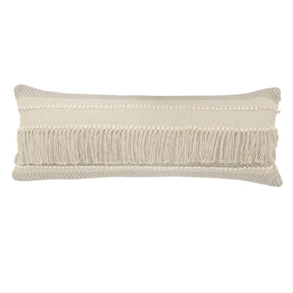 20" Beige and Ivory Throw Pillow with Fringe