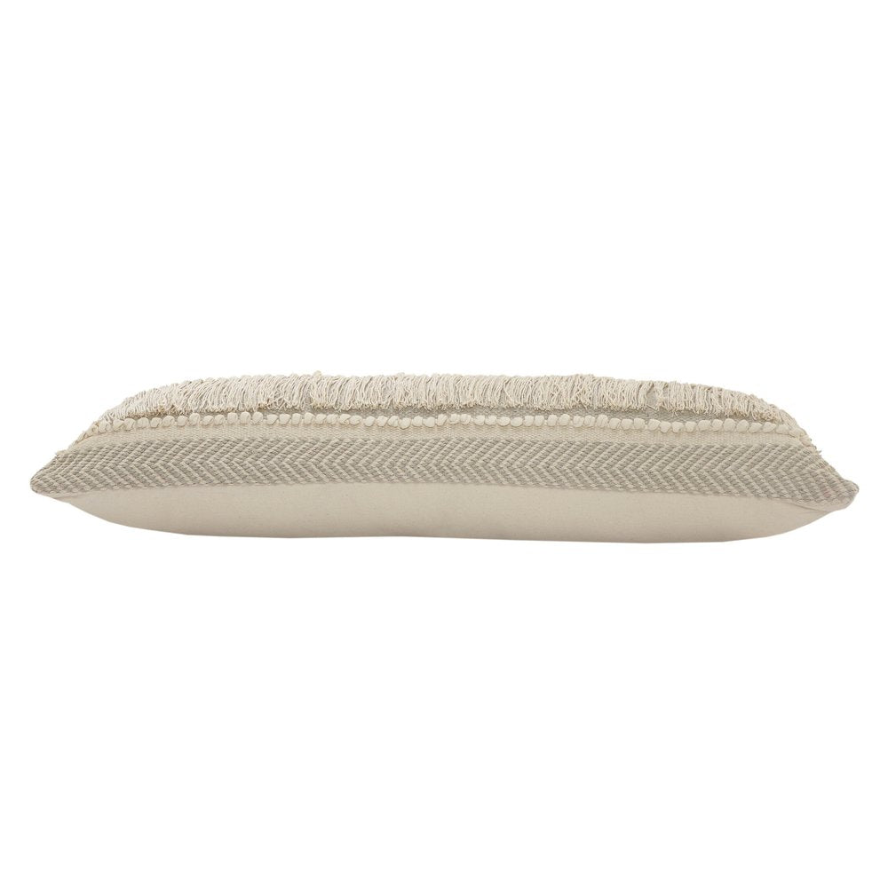 20" Beige and Ivory Throw Pillow with Fringe