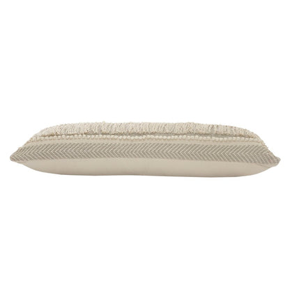 20" Beige and Ivory Throw Pillow with Fringe