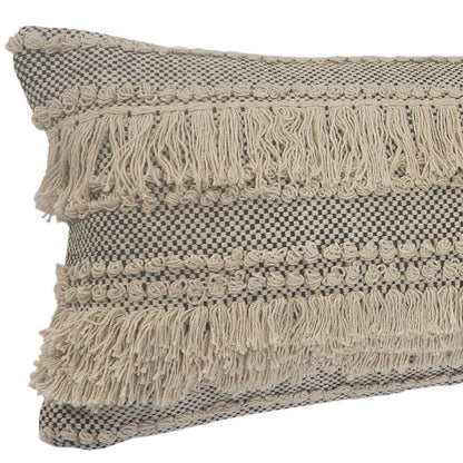 14" X 36" Gray And Ivory 100% Cotton Chevron Zippered Pillow