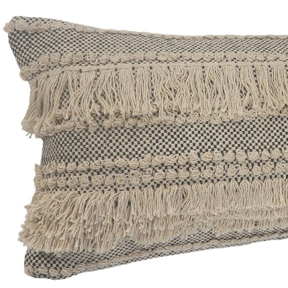 14" X 36" Gray And Ivory 100% Cotton Chevron Zippered Pillow