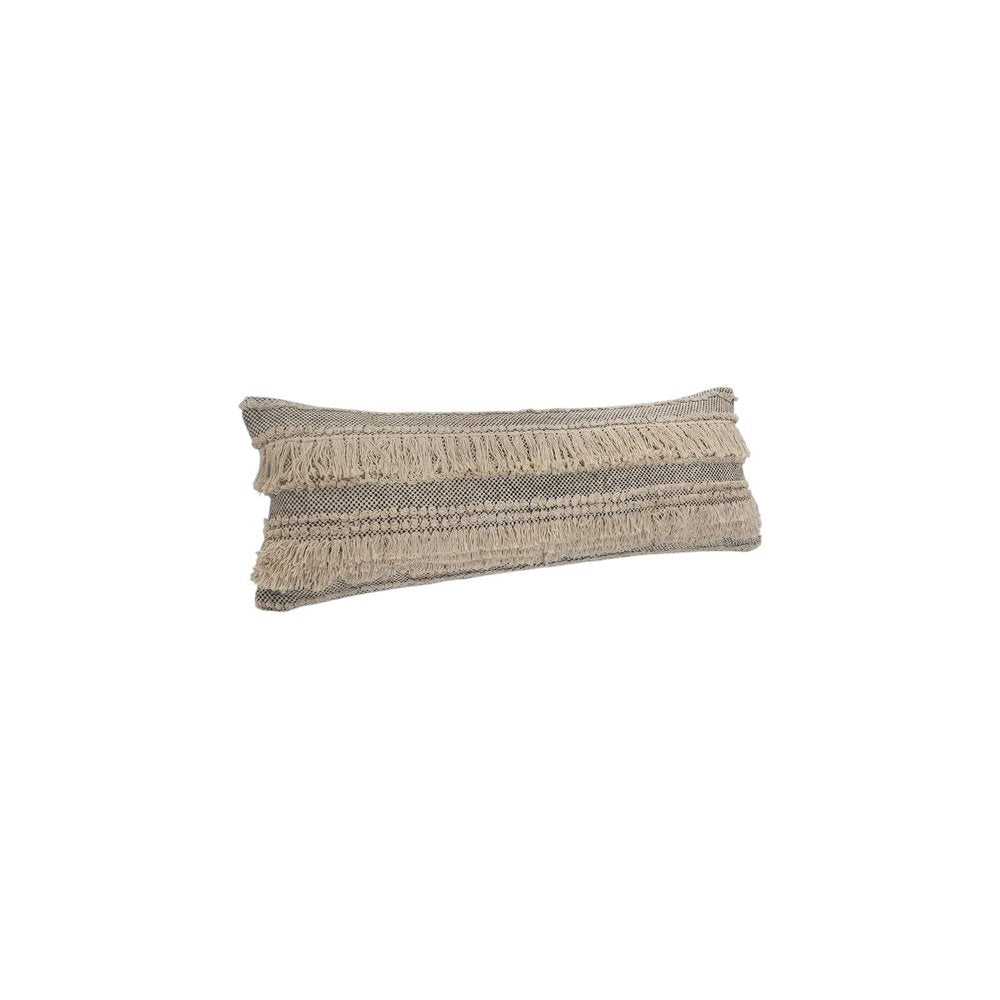 14" X 36" Gray And Ivory 100% Cotton Chevron Zippered Pillow