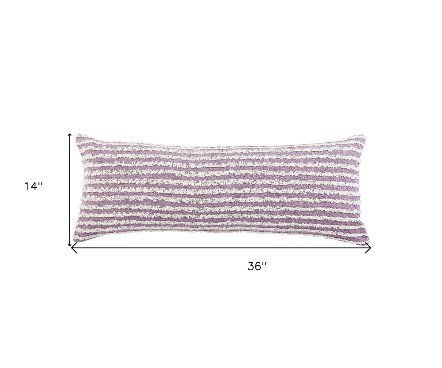 14" X 36" Purple And Cream 100% Cotton Striped Zippered Pillow