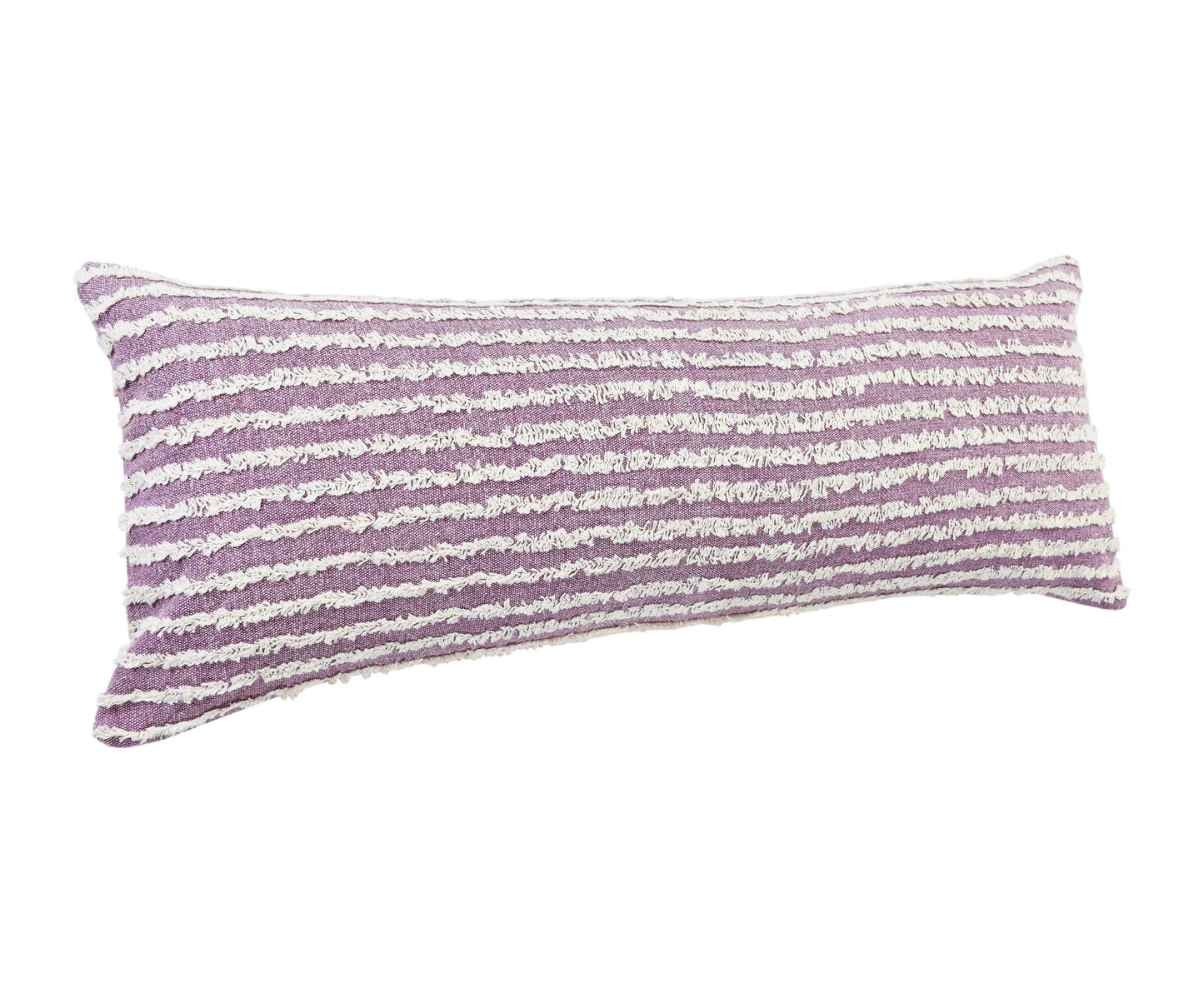 14" X 36" Purple And Cream 100% Cotton Striped Zippered Pillow