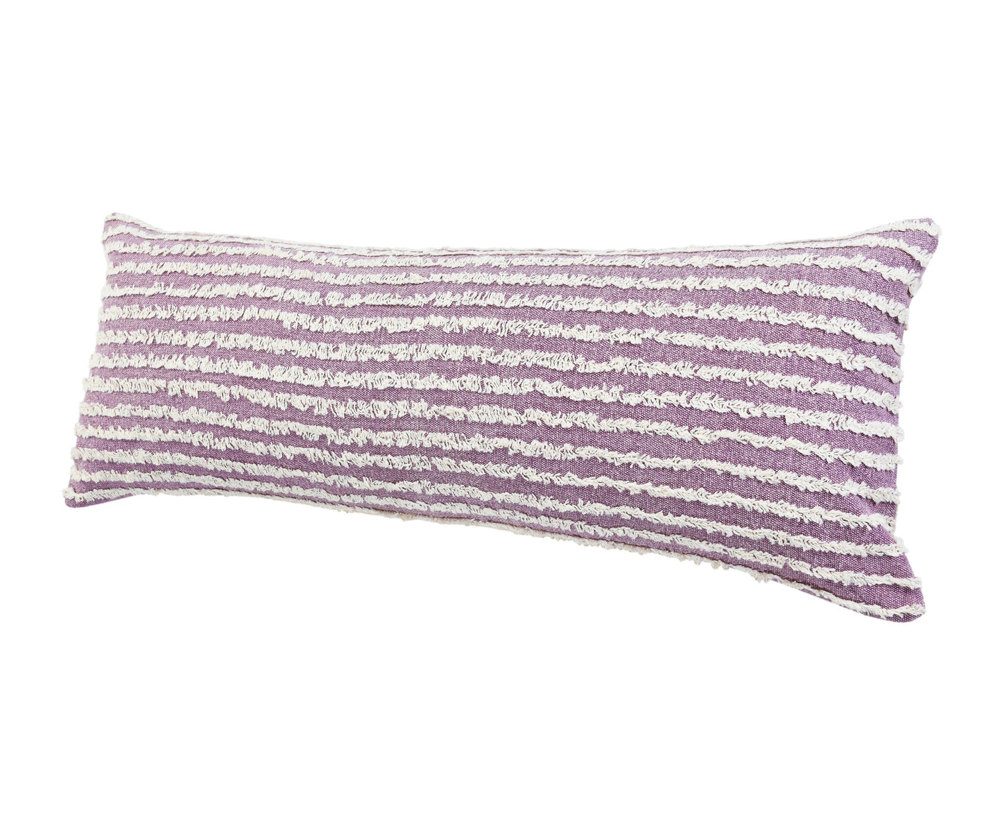 14" X 36" Purple And Cream 100% Cotton Striped Zippered Pillow