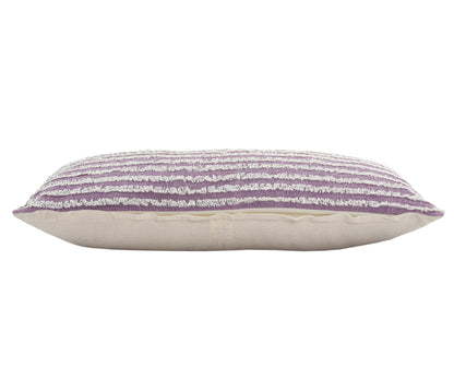 14" X 36" Purple And Cream 100% Cotton Striped Zippered Pillow