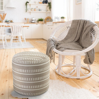 20" Orange Polyester Round Striped Indoor Outdoor Pouf Ottoman