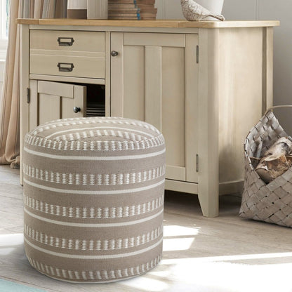 20" Orange Polyester Round Striped Indoor Outdoor Pouf Ottoman