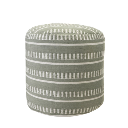 20" Brown Polyester Round Striped Indoor Outdoor Pouf Ottoman