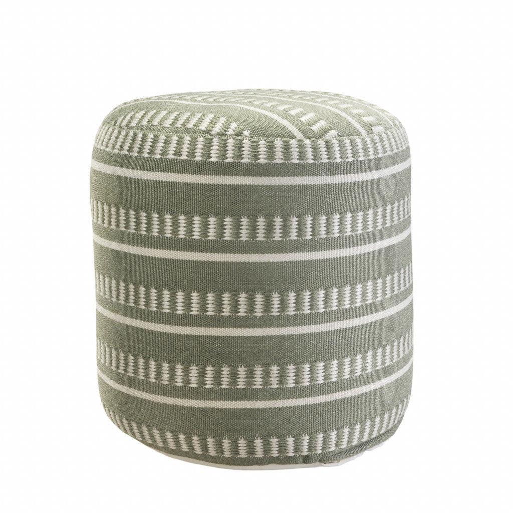 20" Brown Polyester Round Striped Indoor Outdoor Pouf Ottoman