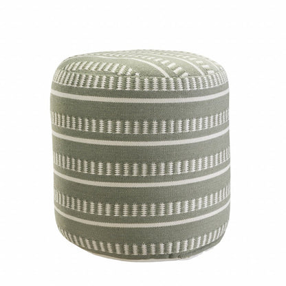 20" Orange Polyester Round Striped Indoor Outdoor Pouf Ottoman