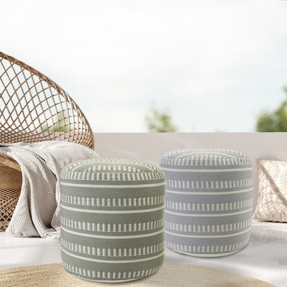 20" Orange Polyester Round Striped Indoor Outdoor Pouf Ottoman