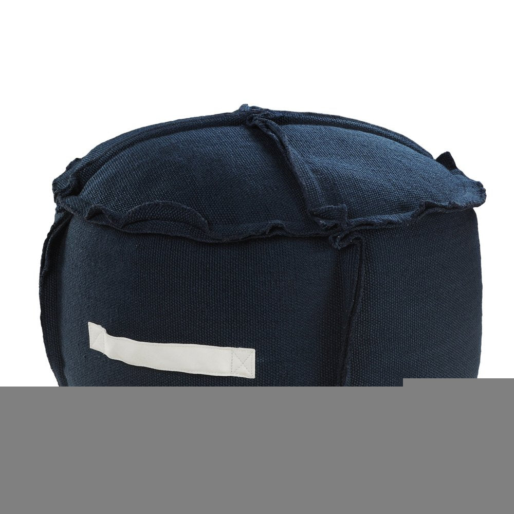 20" Blue Polyester Round Patchwork Indoor Outdoor Pouf Ottoman