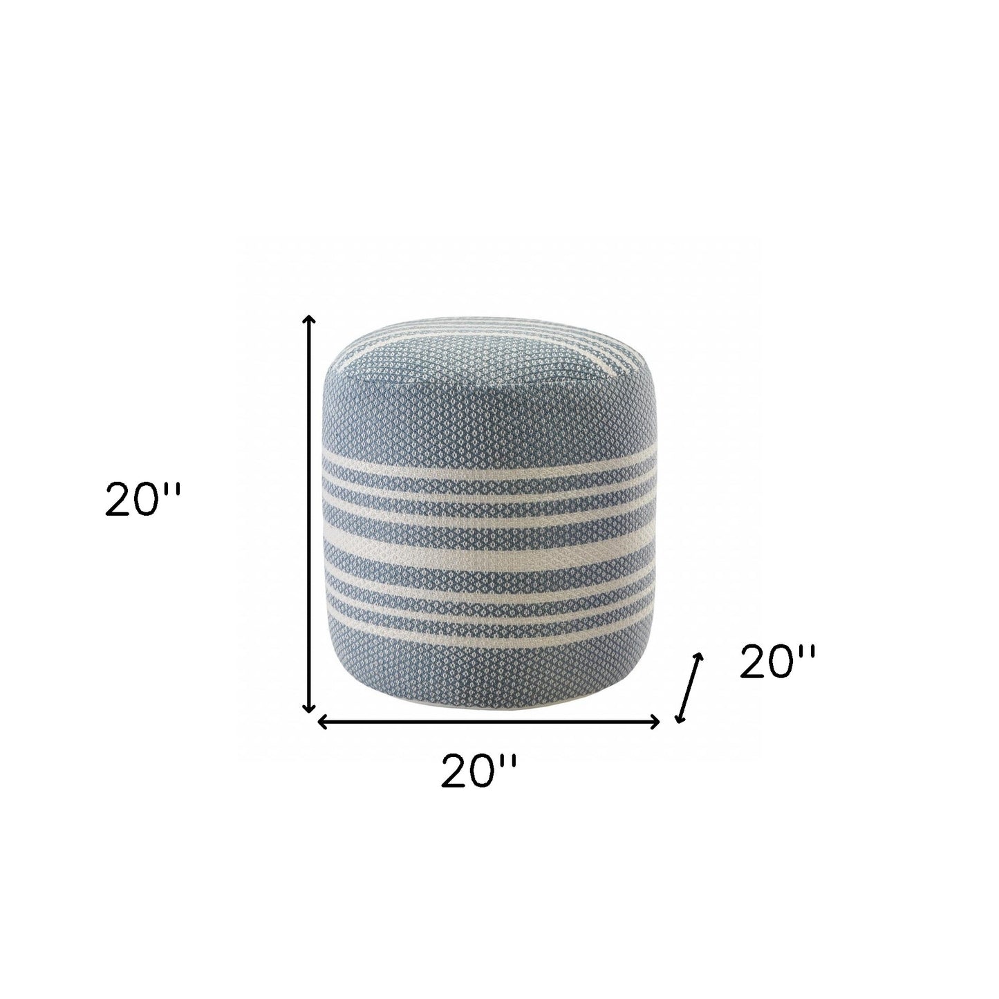 20" Blue Polyester Round Striped Indoor Outdoor Pouf Ottoman