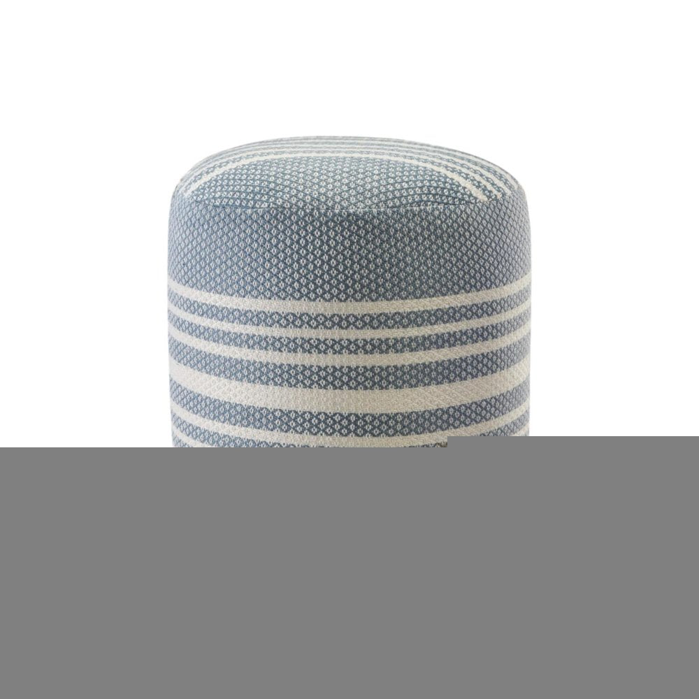 20" Blue Polyester Round Striped Indoor Outdoor Pouf Ottoman