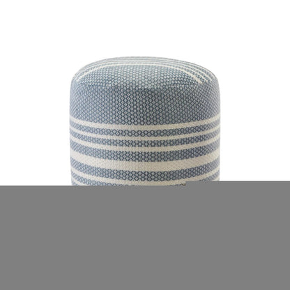 20" Blue Polyester Round Striped Indoor Outdoor Pouf Ottoman