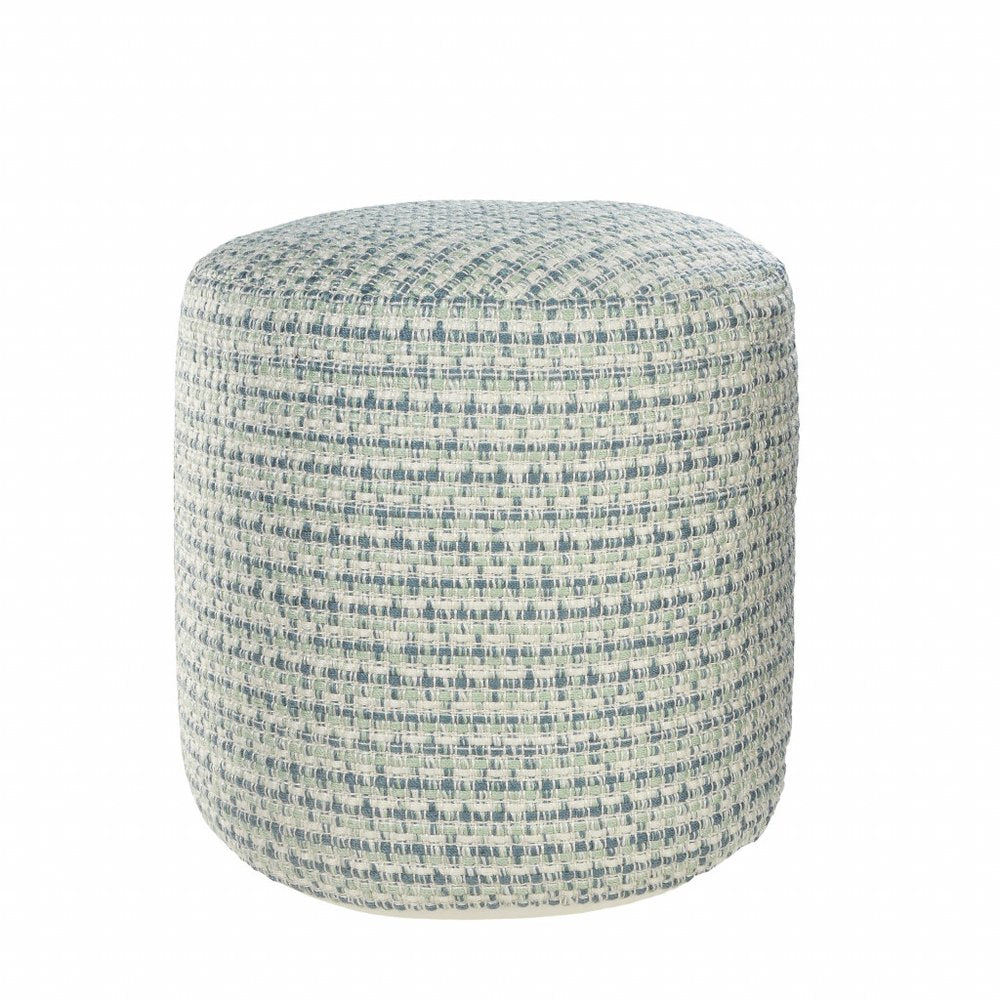 20" Blue Polyester Round Geometric Indoor Outdoor Pouf Ottoman