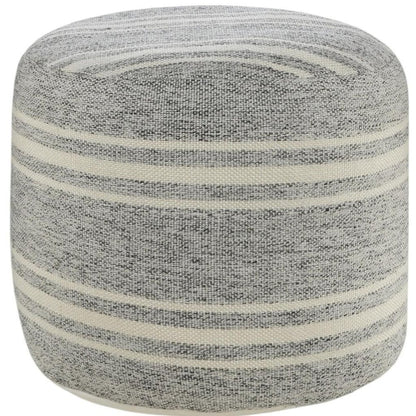 18" Gray Polyester Round Striped Indoor Outdoor Pouf Ottoman