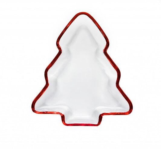 8" Red Christmas Tree Crystal Christmas Serving Tray
