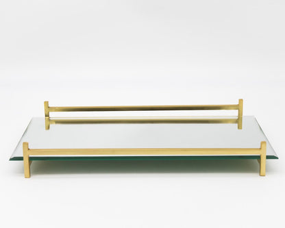 16" Mirror and Gold Rectangular Glass Vanity Tray