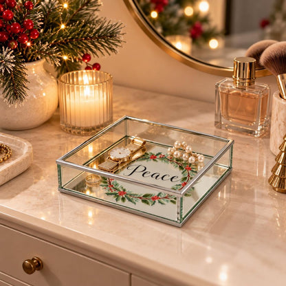 6" Silver Glass Christmas Vanity Tray