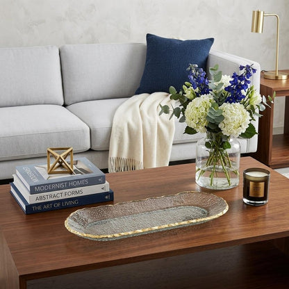 18" Clear and Gold Oval Crystal Serving Tray