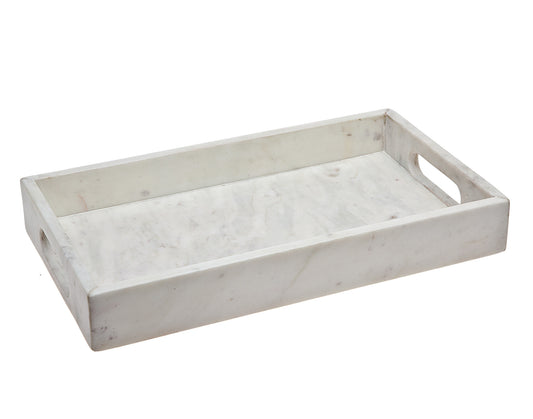 14" Gray Rectangular Marble Serving Tray With Handles