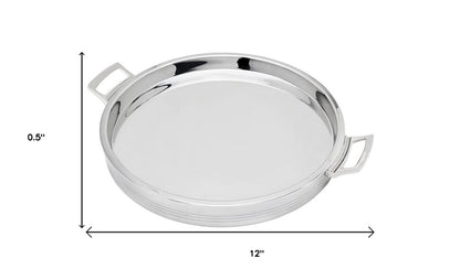 12" Silver Round Stainless Steel Serving Tray With Handles