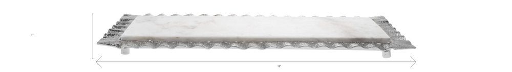 18" White and Silver Rectangular Marble Serving Tray