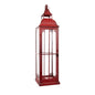 Set of Three Red Distressed Ornate Glass And Metal Floor Lantern Candle Holders