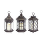 Set of Three Dark Brown Distressed Ornate Glass And Plastic Floor Lantern Candle Holders With Candle