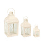 Set of Three Ivory Distressed Geometric Glass And Metal Floor Lantern Candle Holders